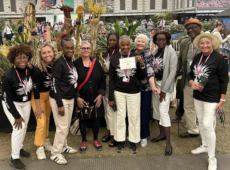 Members of ABHS celebrate the Silver-Gilt award their exhibit earned at the RHS Chelsea Flower Show in London.